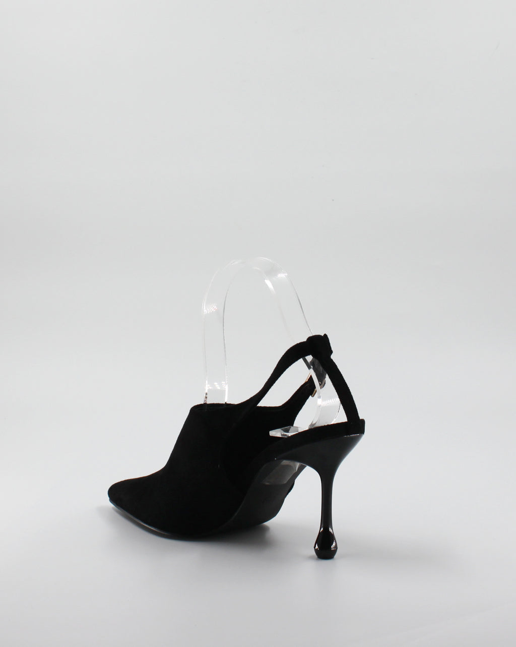 Décolleté Slingback a Punta con Scultura Tacco in Camoscio - Nero