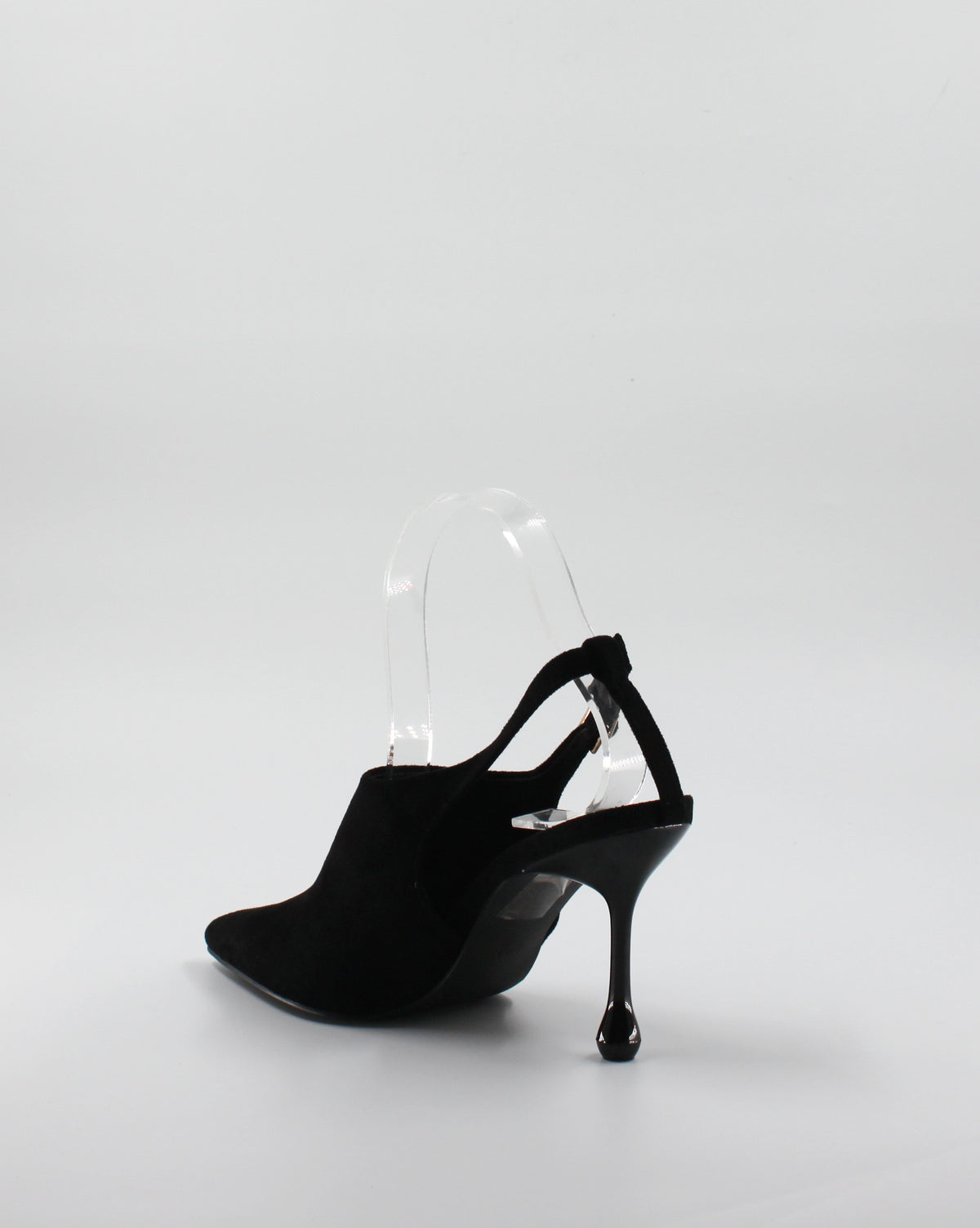 Décolleté Slingback a Punta con Scultura Tacco in Camoscio - Nero