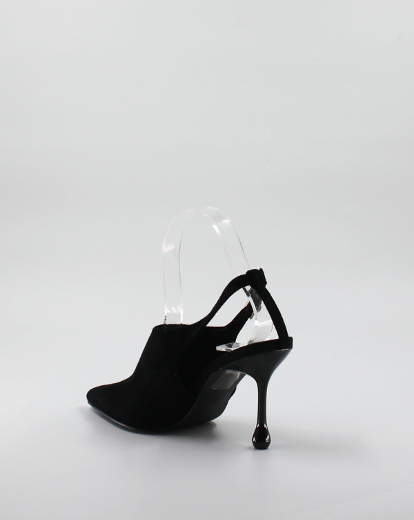 Décolleté Slingback a Punta con Scultura Tacco in Camoscio - Nero