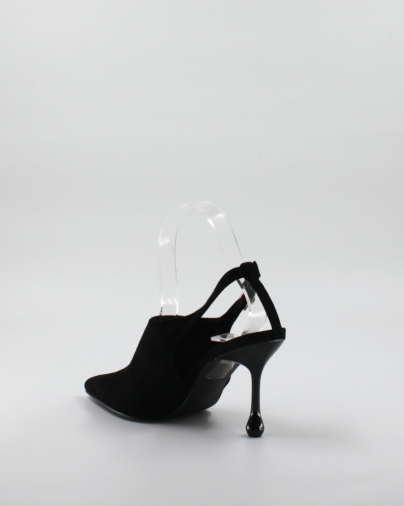 Décolleté Slingback a Punta con Scultura Tacco in Camoscio - Nero