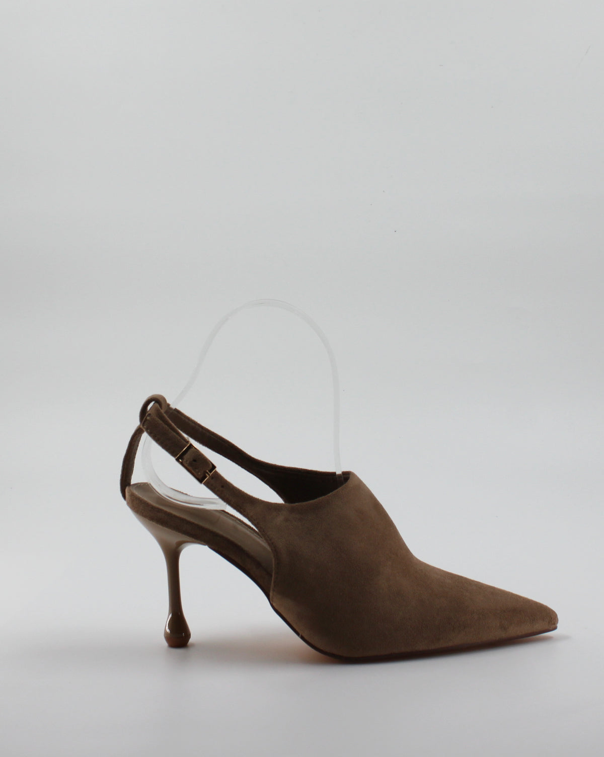 Décolleté Slingback a Punta con Scultura Tacco in Camoscio - Khaki