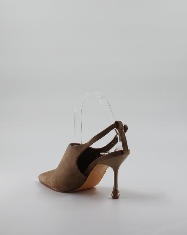 Décolleté Slingback a Punta con Scultura Tacco in Camoscio - Khaki
