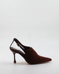 Décolleté Slingback a Punta con Scultura Tacco in Camoscio - Marrone