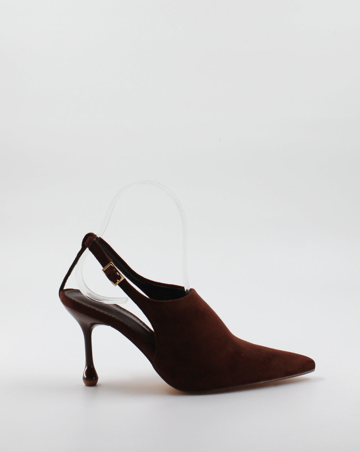 Décolleté Slingback a Punta con Scultura Tacco in Camoscio - Marrone
