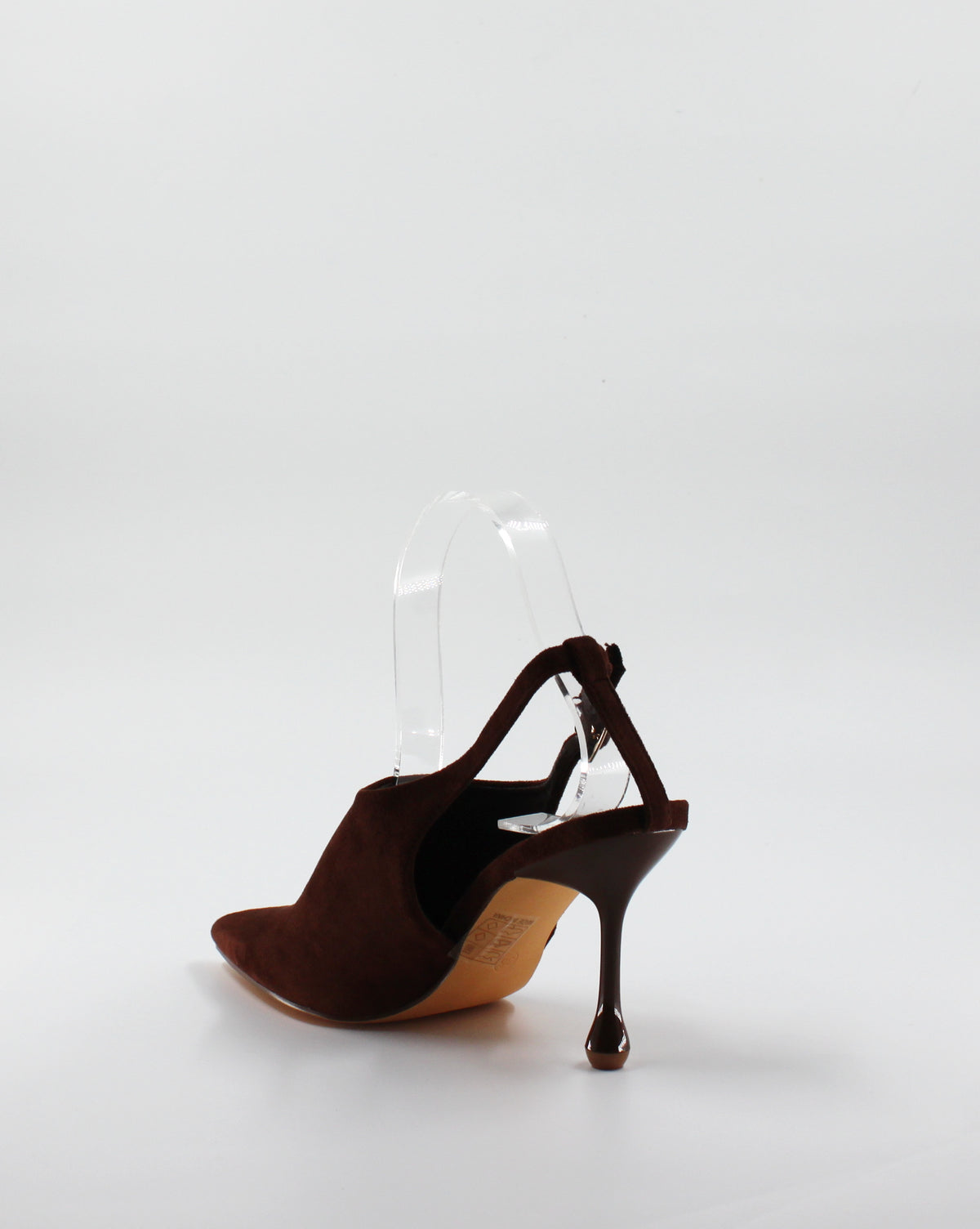 Décolleté Slingback a Punta con Scultura Tacco in Camoscio - Marrone