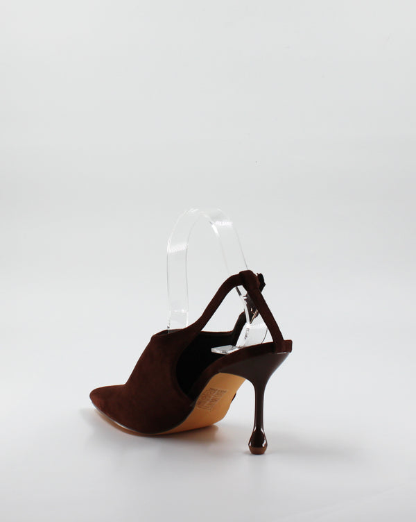 Décolleté Slingback a Punta con Scultura Tacco in Camoscio - Marrone