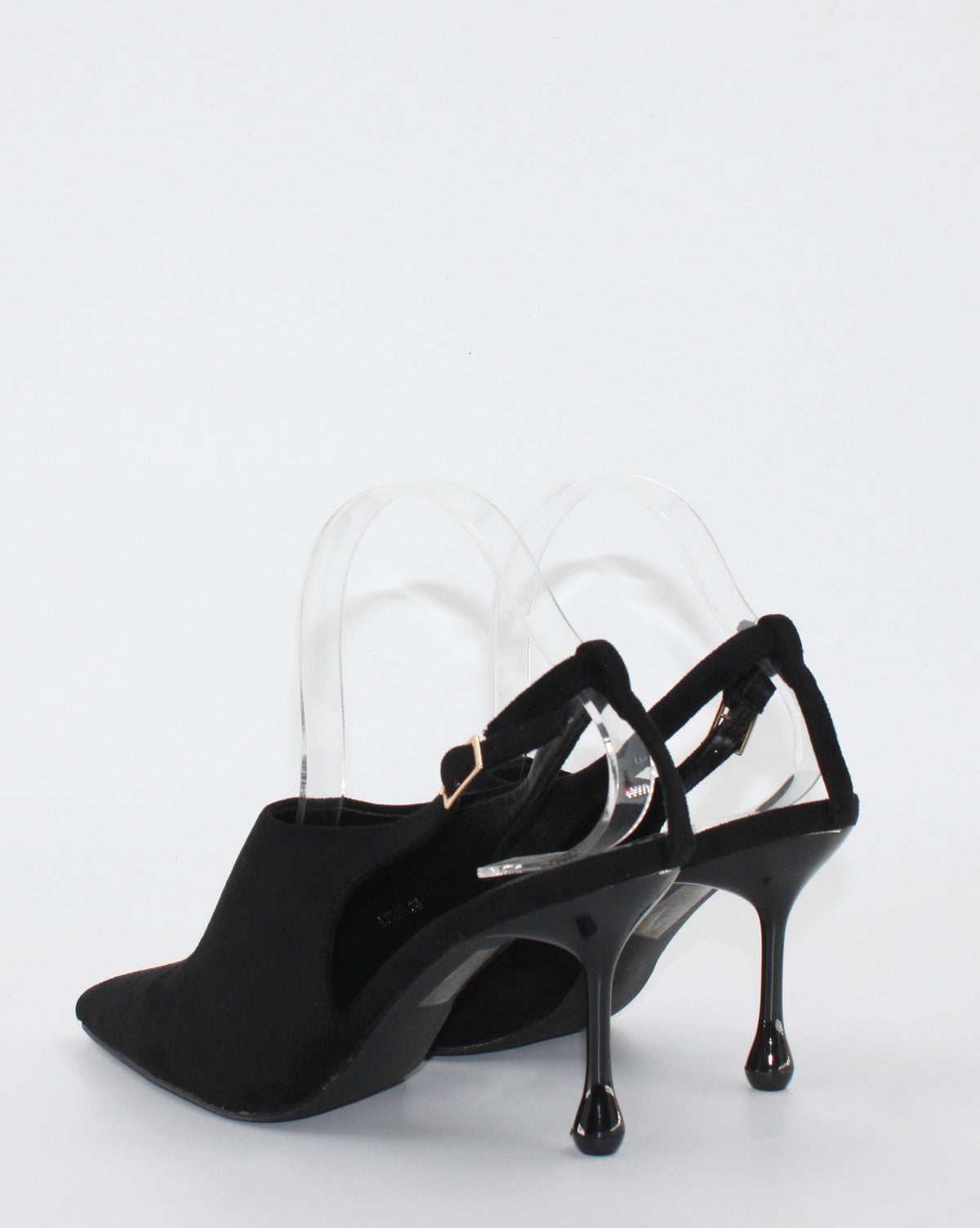 Décolleté Slingback a Punta con Scultura Tacco in Camoscio - Nero