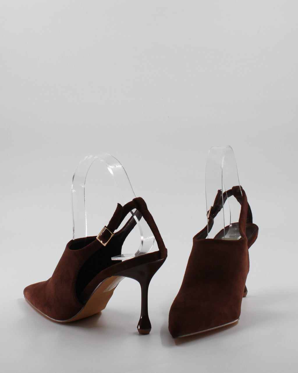 Décolleté Slingback a Punta con Scultura Tacco in Camoscio - Marrone