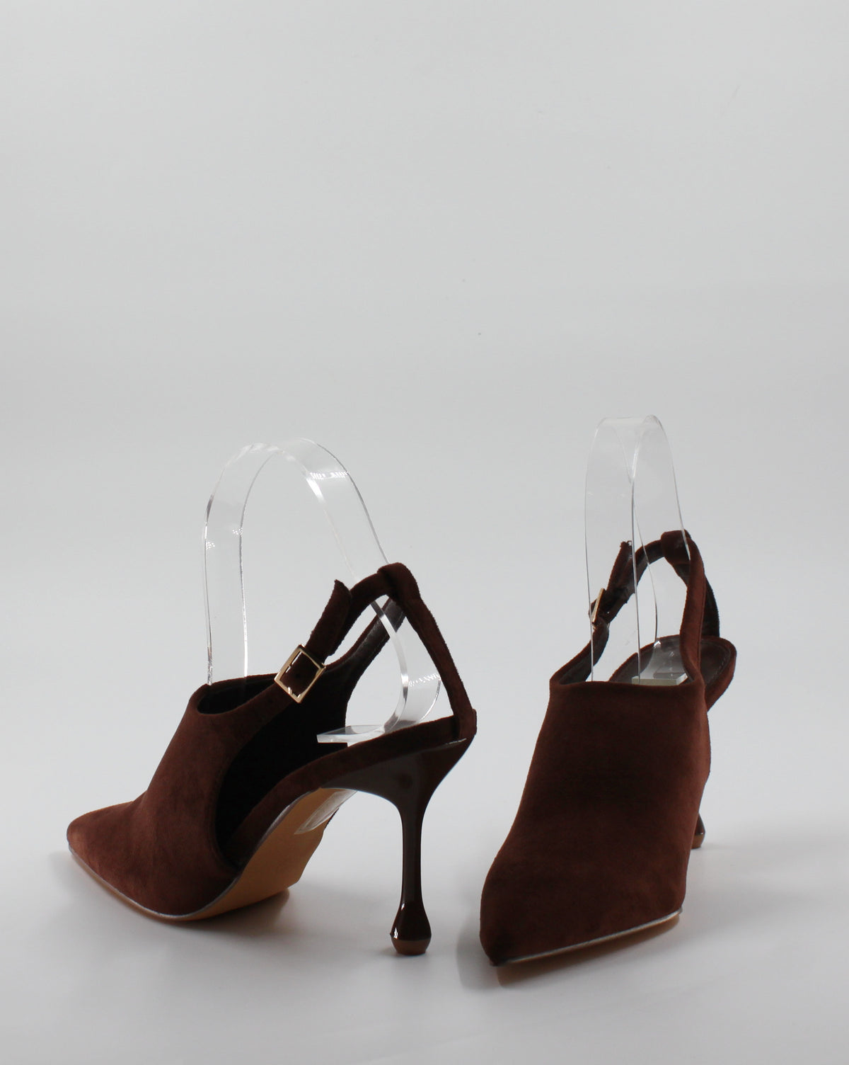 Décolleté Slingback a Punta con Scultura Tacco in Camoscio - Marrone