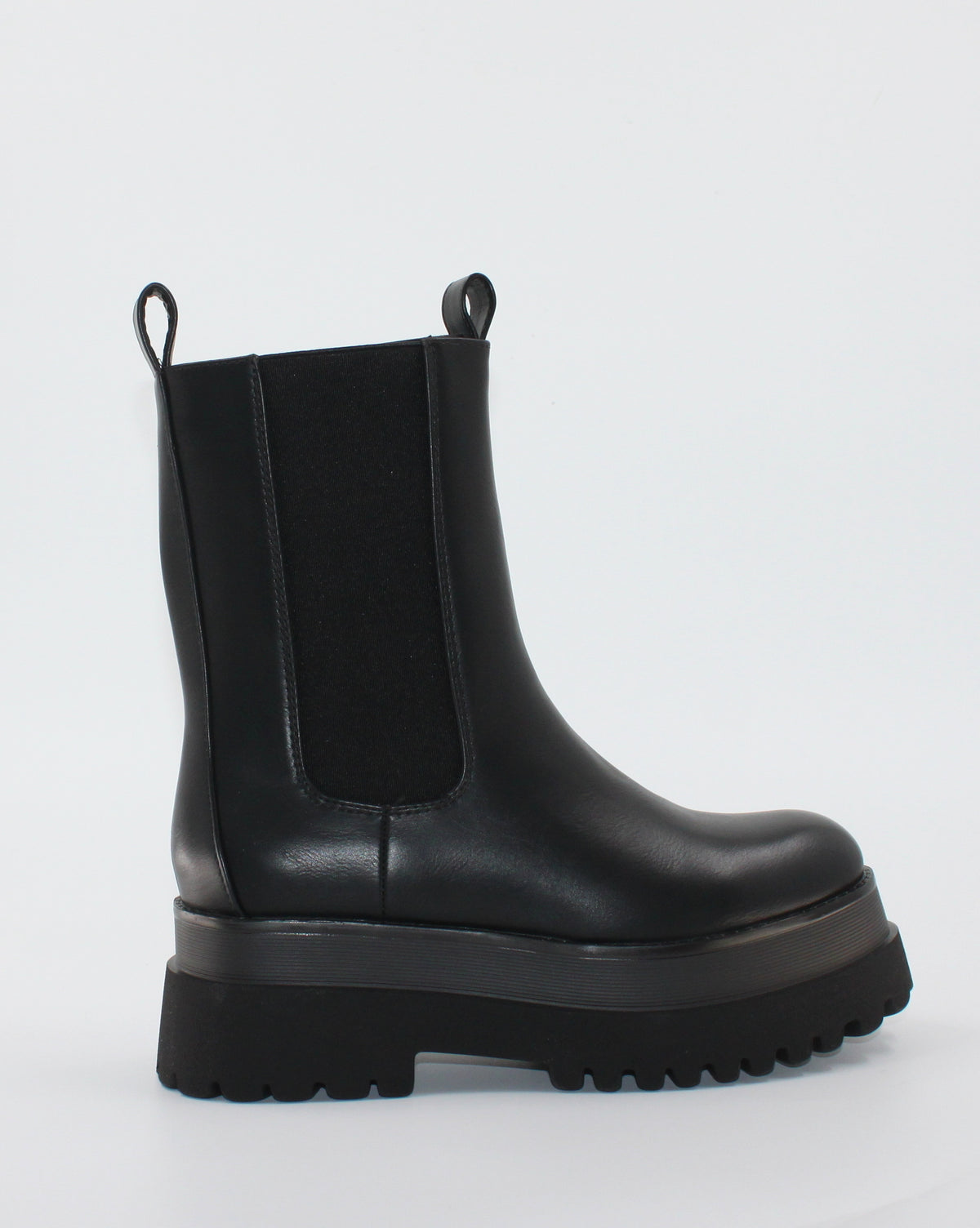 Stivaletto Chelsea Mid-Calf con Maxi Platform e Suola Carrarmato - Nero