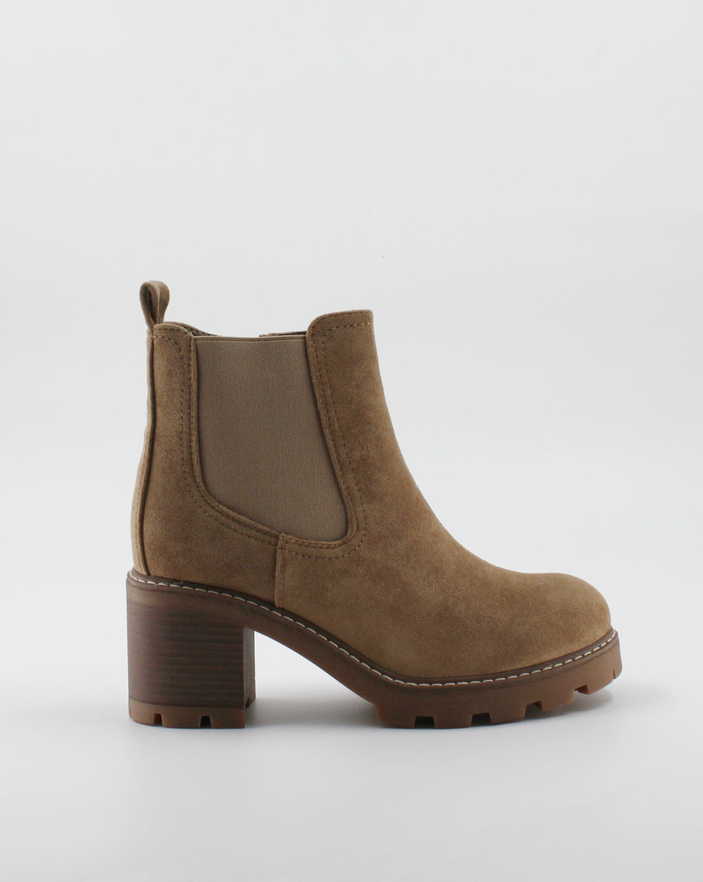 Stivaletto Chelsea Scamosciato con Tacco Medio e Suola Carroarmato - Nocciola