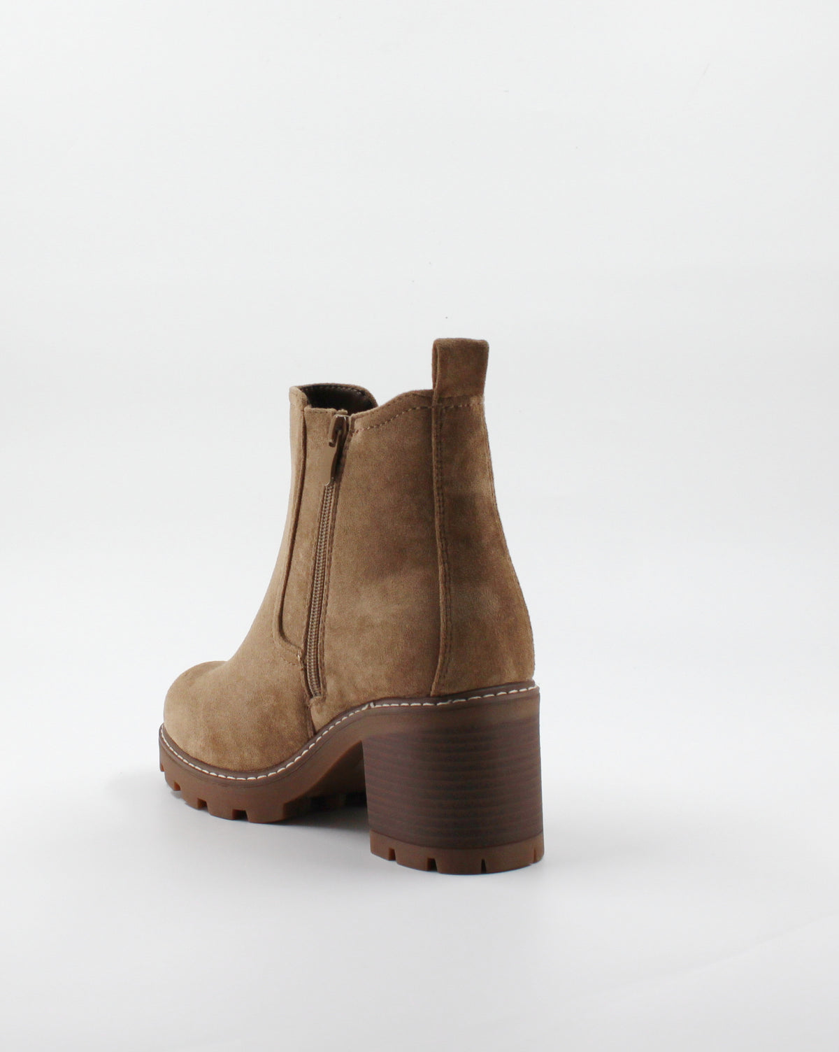 Stivaletto Chelsea Scamosciato con Tacco Medio e Suola Carroarmato - Taupe / Nocciola