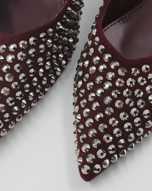 Ballerina Slingback Scamosciata a Punta con Borchie Wine