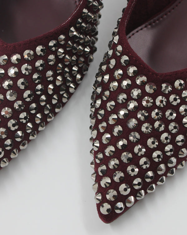 Ballerina Slingback Scamosciata a Punta con Borchie Wine