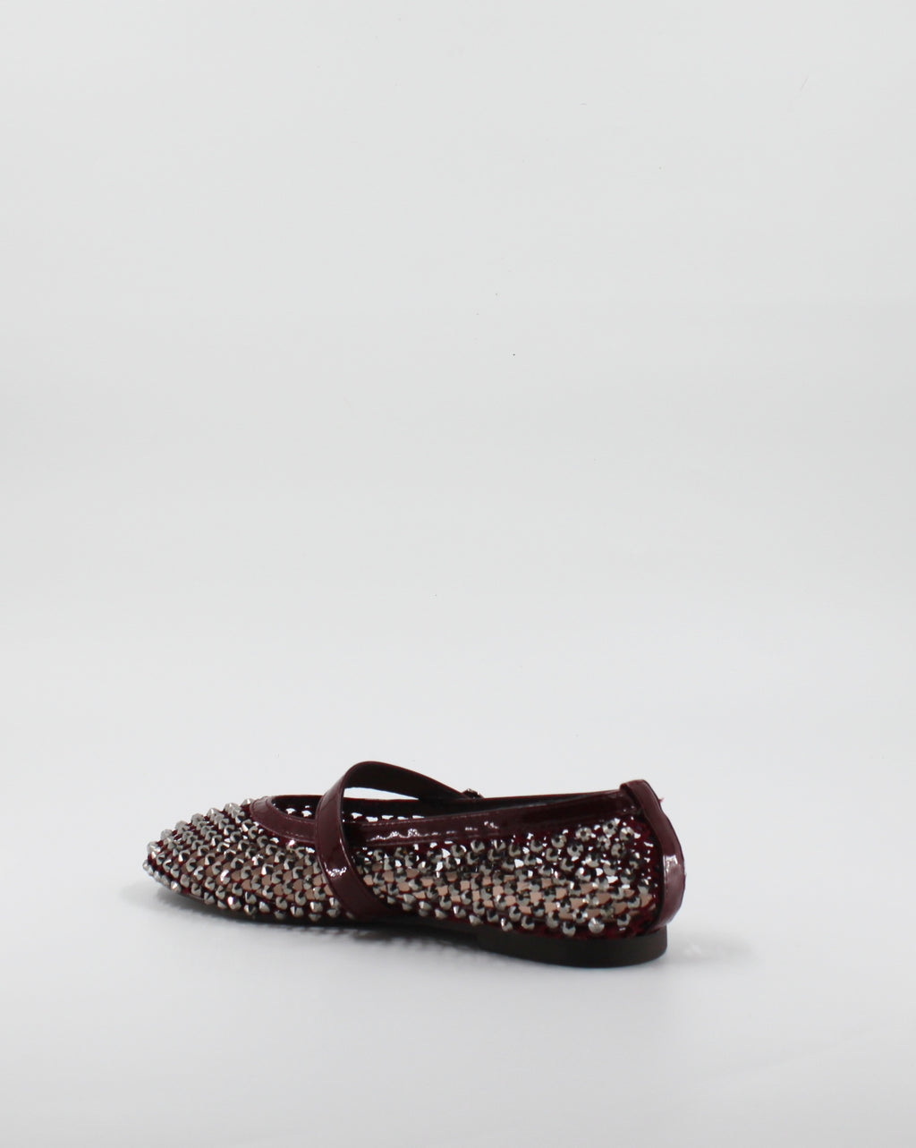 Ballerina Mary Jane in Rete con Strass e Cinturino in Vernice - Wine
