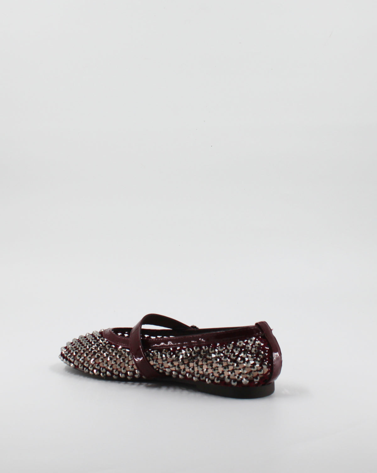 Ballerina Mary Jane in Rete con Strass e Cinturino in Vernice Wine