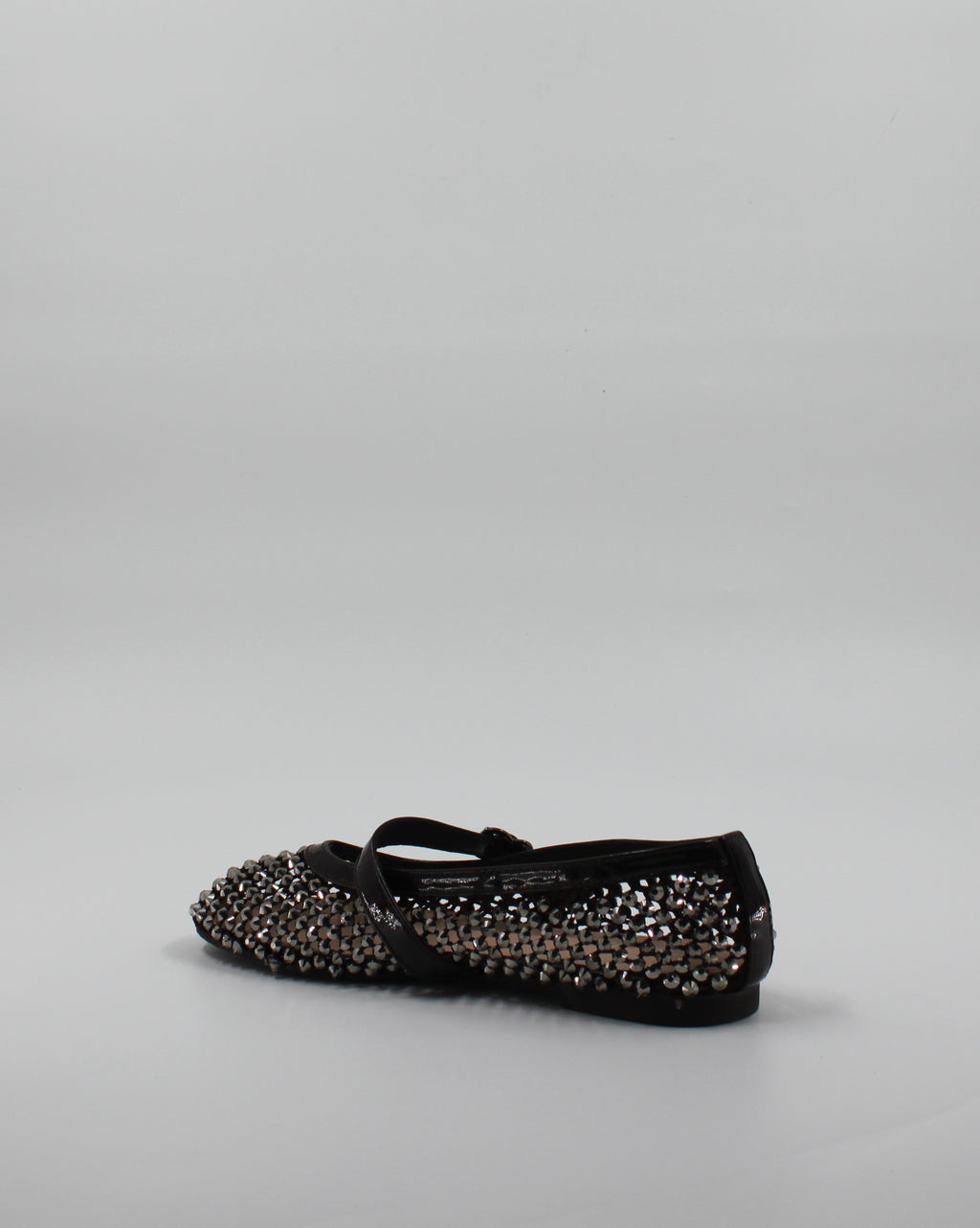 Ballerina Mary Jane in Rete con Strass e Cinturino in Vernice - Marrone Scuro