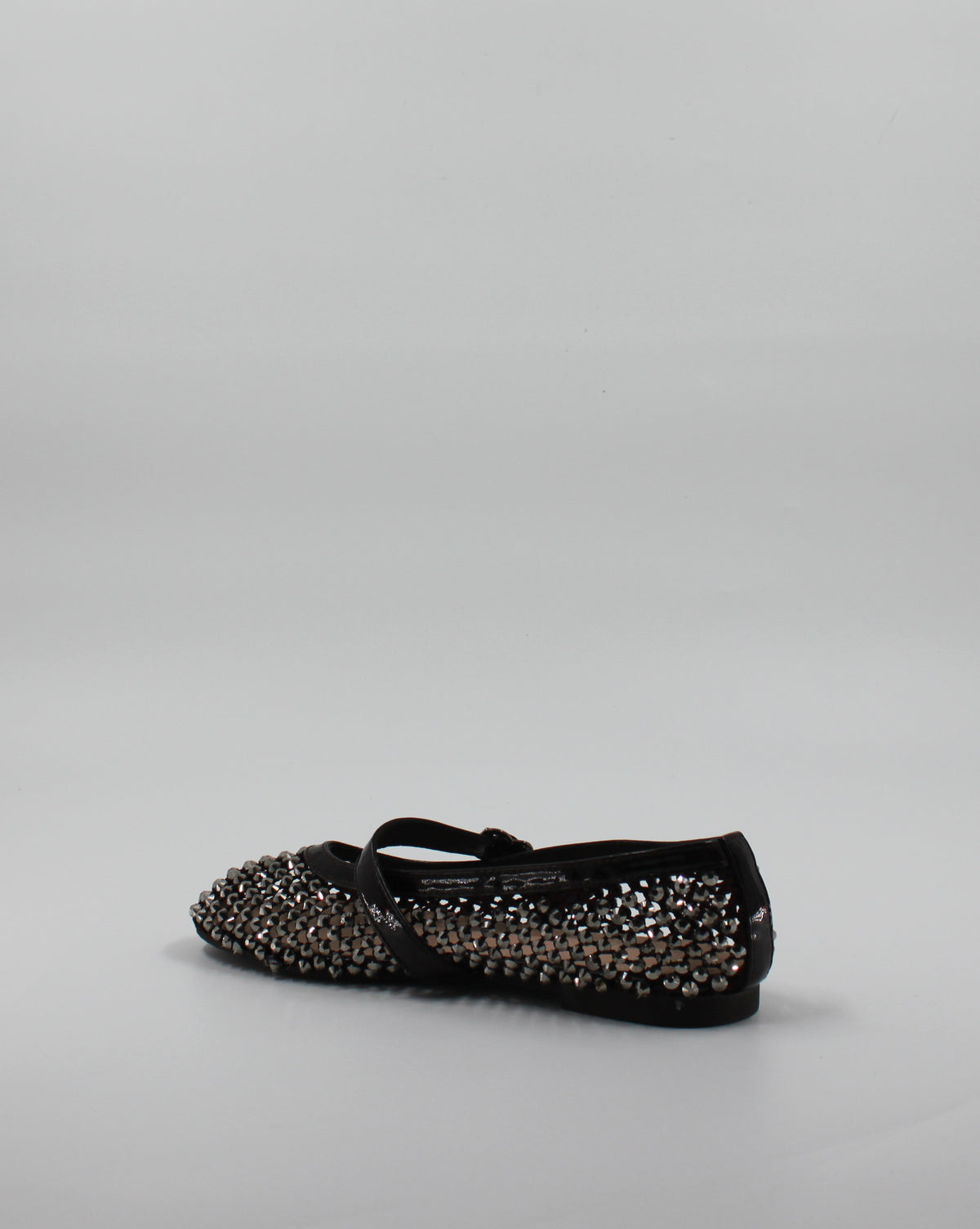 Ballerina Mary Jane in Rete con Strass e Cinturino in Vernice Marrone Scuro