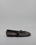 Ballerina Mary Jane in Rete con Strass e Cinturino in Vernice - Marrone Scuro