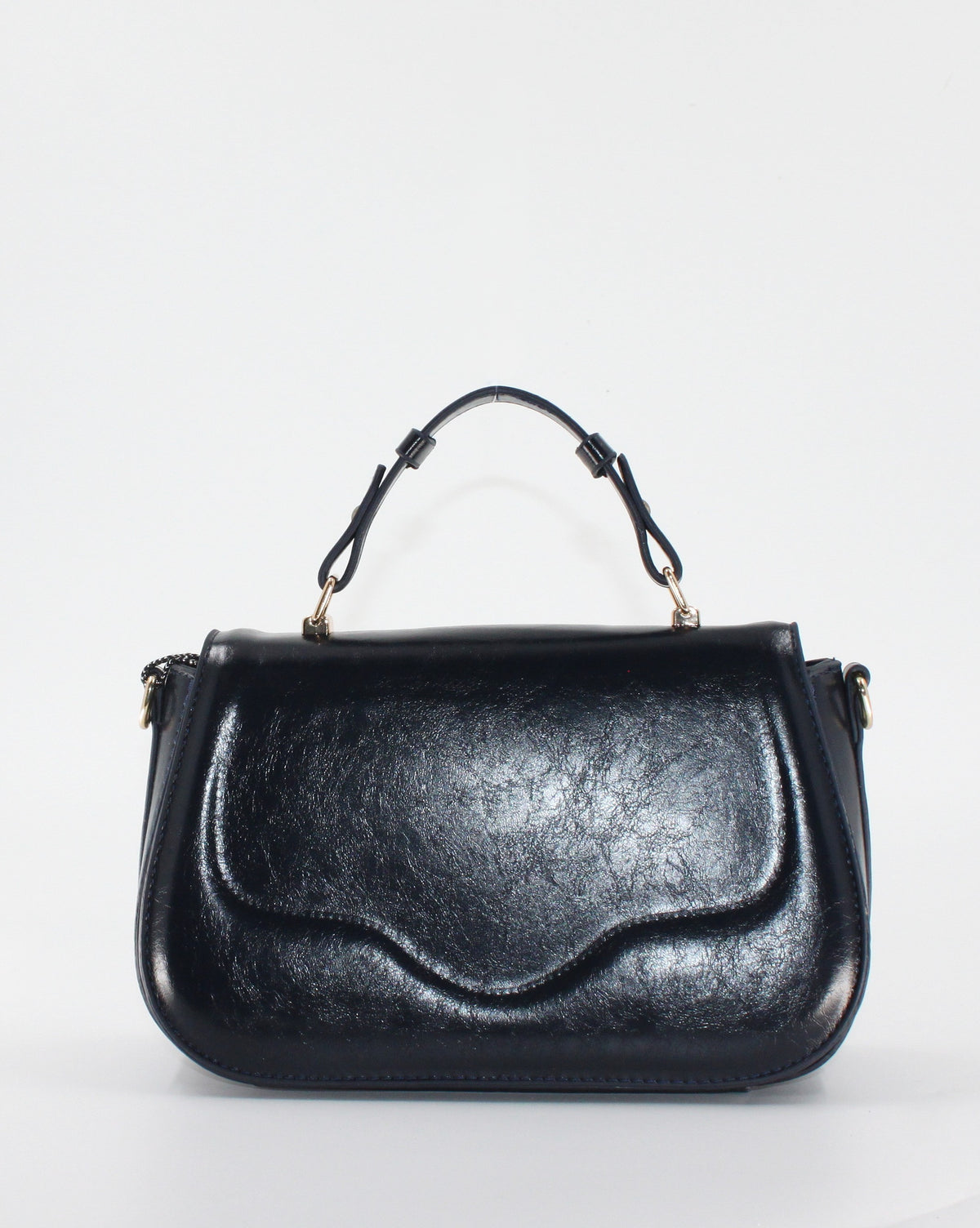 Borsa a Mano e Tracolla in Similpelle Lucida con Doppia Tracolla - Blu Notte