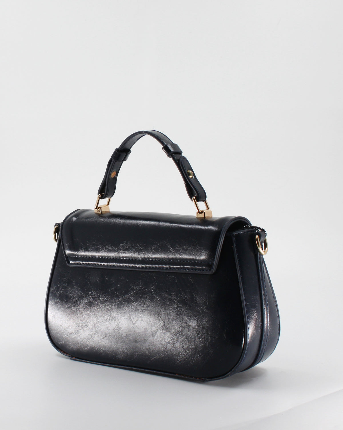 Borsa a Mano e Tracolla in Similpelle Lucida con Doppia Tracolla - Blu Notte