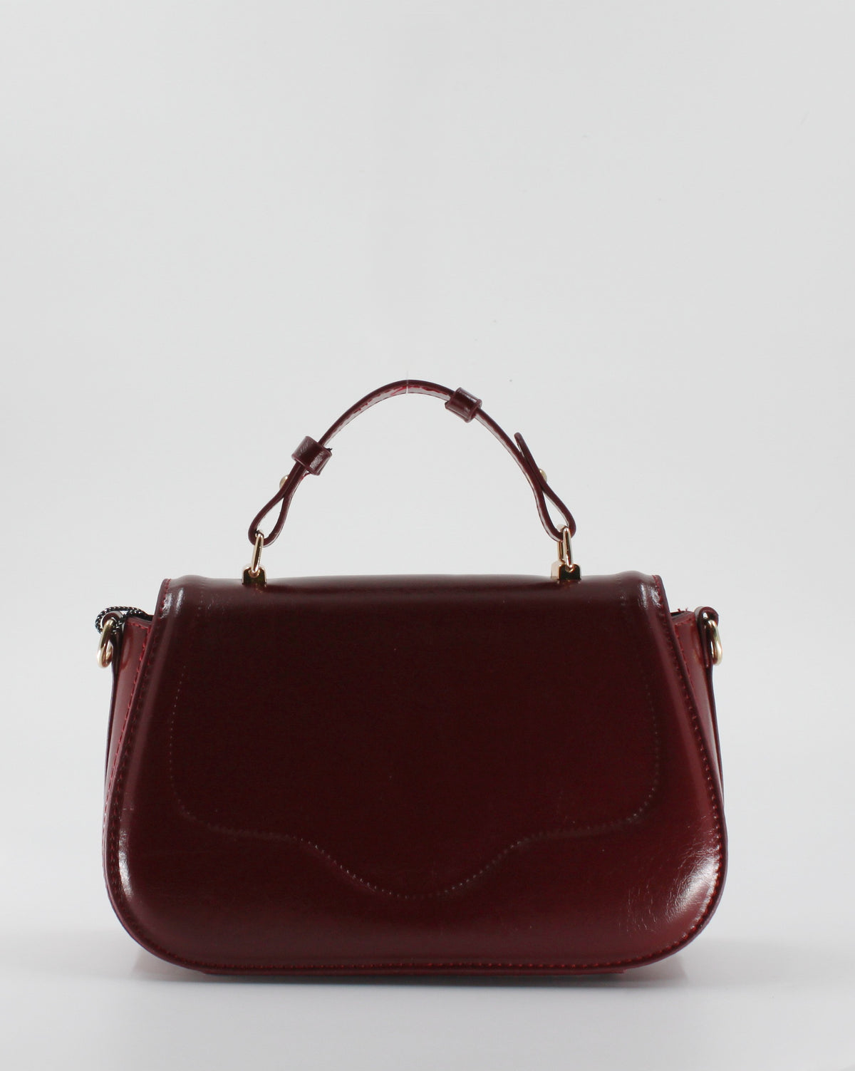 Borsa a Mano e Tracolla in Similpelle Lucida con Doppia Tracolla - Rosso / Borgogna