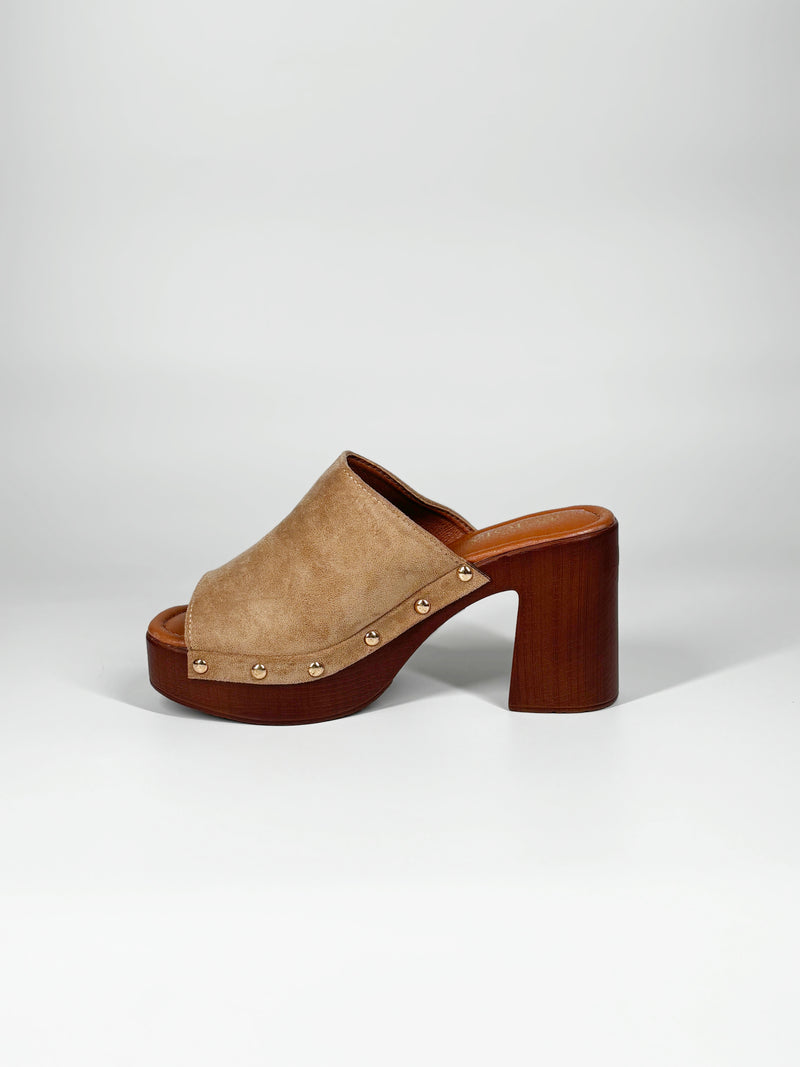 Sabot  con Suola Platform Effetto Legno - Beige