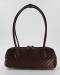 Borsa Bauletto a Spalla Intrecciata in Similpelle con Zip Doppia - Marrone