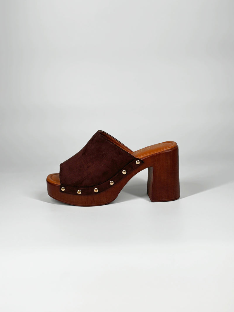 Sabot con Suola Platform Effetto Legno - Marrone