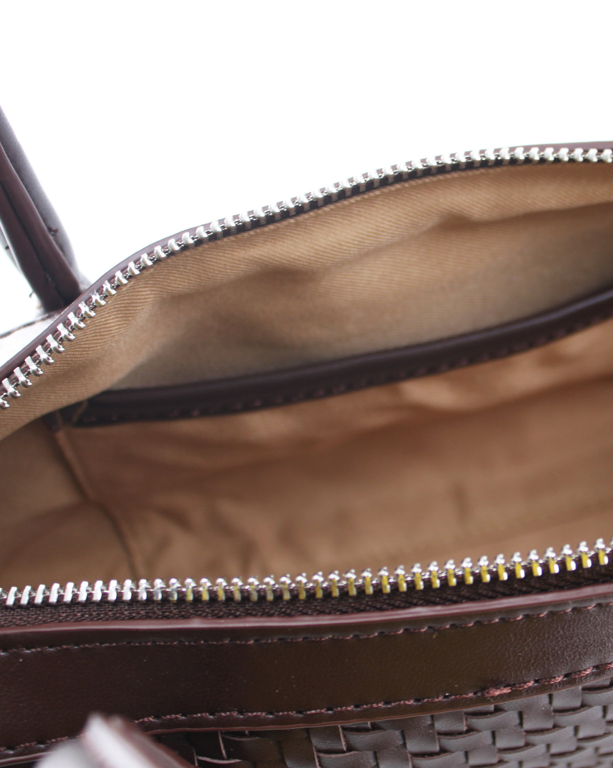 Borsa Bauletto a Spalla Intrecciata in Similpelle con Zip Doppia - Marrone Scuro