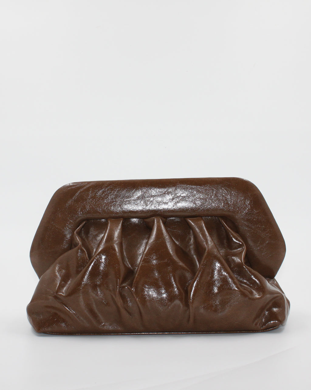 Borsa Pochette / Clutch Morbida Plissé in Similpelle Lucida con Tracolla - Marrone Chiaro