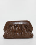 Borsa Pochette / Clutch Morbida Plissé in Similpelle Lucida con Tracolla - Marrone Chiaro