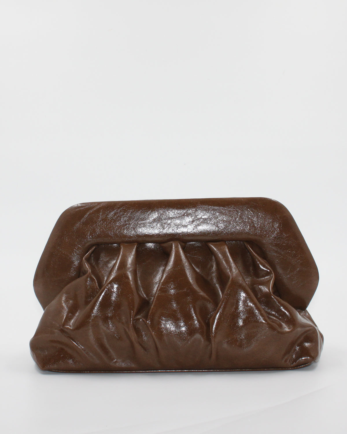 Borsa Pochette / Clutch Morbida Plissé in Similpelle Lucida con Tracolla - Marrone Scuro