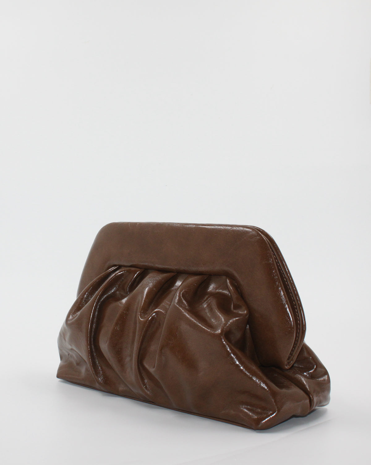 Borsa Pochette / Clutch Morbida Plissé in Similpelle Lucida con Tracolla - Marrone Scuro