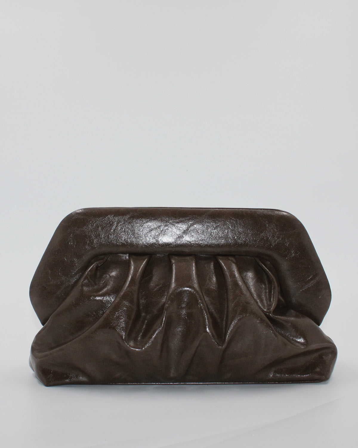 Borsa Pochette / Clutch Morbida Plissé in Similpelle Lucida con Tracolla - Marrone Scuro