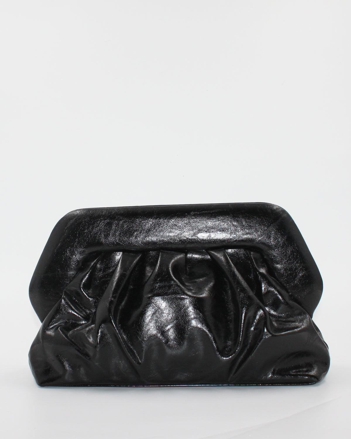Borsa Pochette / Clutch Morbida Plissé in Similpelle Lucida con Tracolla - Nero