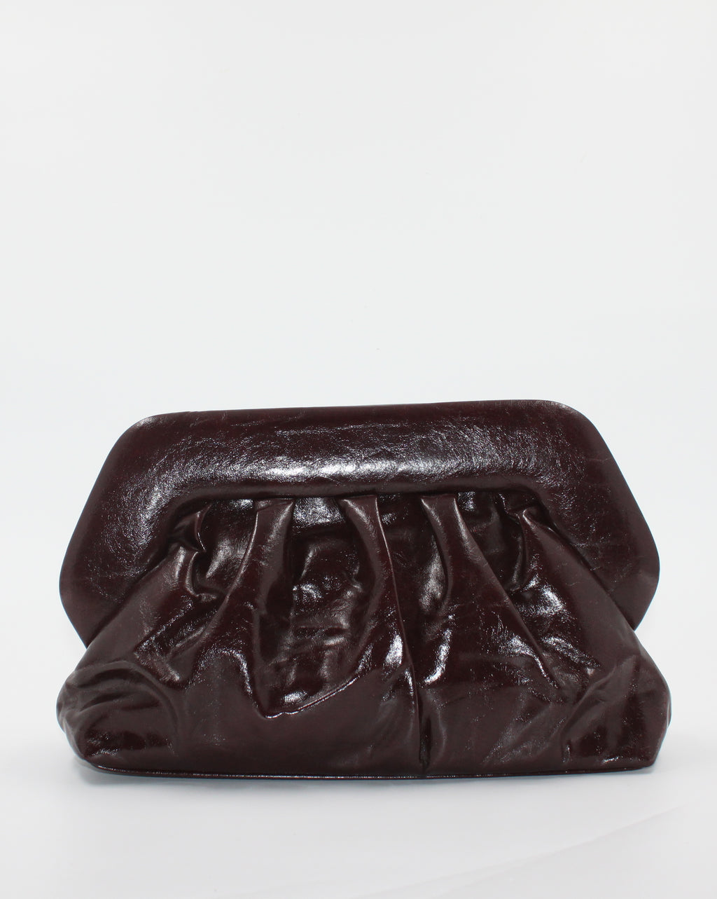 Borsa Pochette / Clutch Morbida Plissé in Similpelle Lucida con Tracolla - Bordeaux