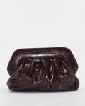 Borsa Pochette / Clutch Morbida Plissé in Similpelle Lucida con Tracolla - Bordeaux