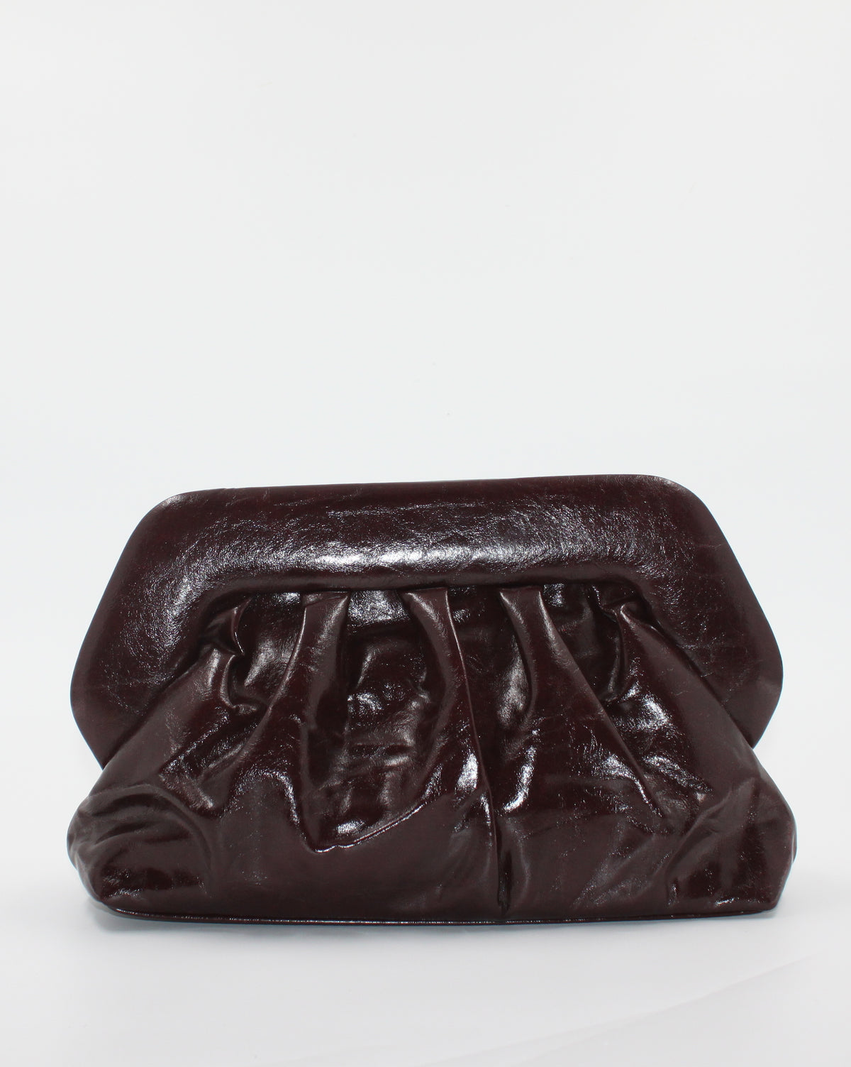 Borsa Pochette / Clutch Morbida Plissé in Similpelle Lucida con Tracolla - Bordeaux