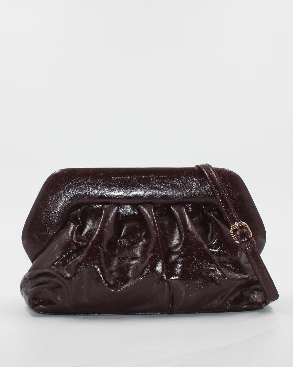 Borsa Pochette / Clutch Morbida Plissé in Similpelle Lucida con Tracolla - Bordeaux