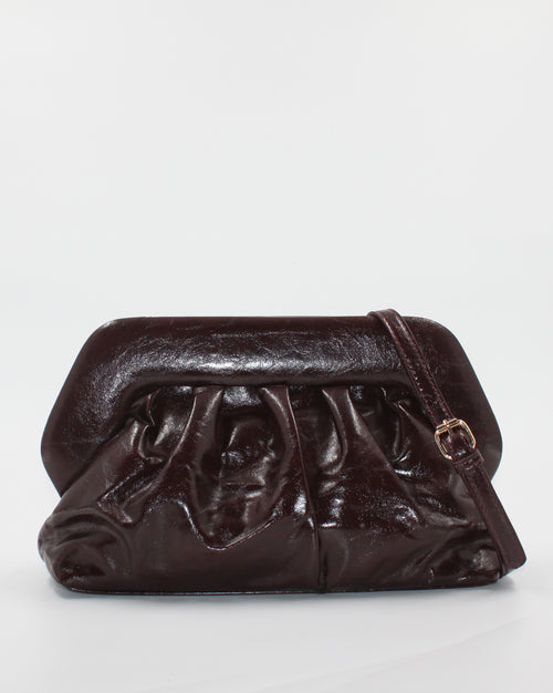 Borsa Pochette / Clutch Morbida Plissé in Similpelle Lucida con Tracolla - Bordeaux