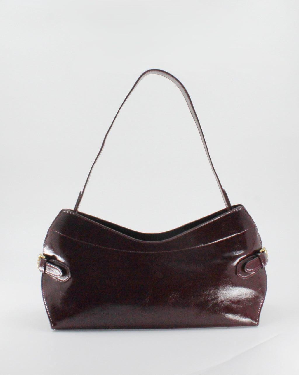 Borsa a Spalla / Tracolla Sottobraccio in Similpelle Lucida con Fibbie Laterali - Bordeaux