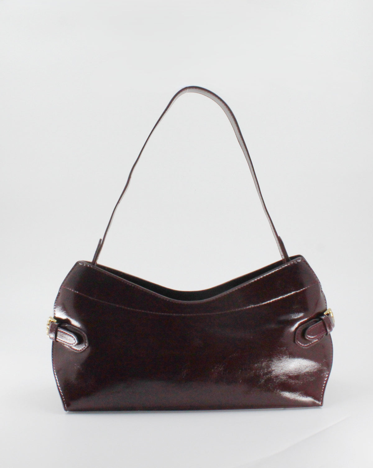 Borsa a Spalla / Tracolla Sottobraccio in Similpelle Lucida con Fibbie Laterali - Bordeaux