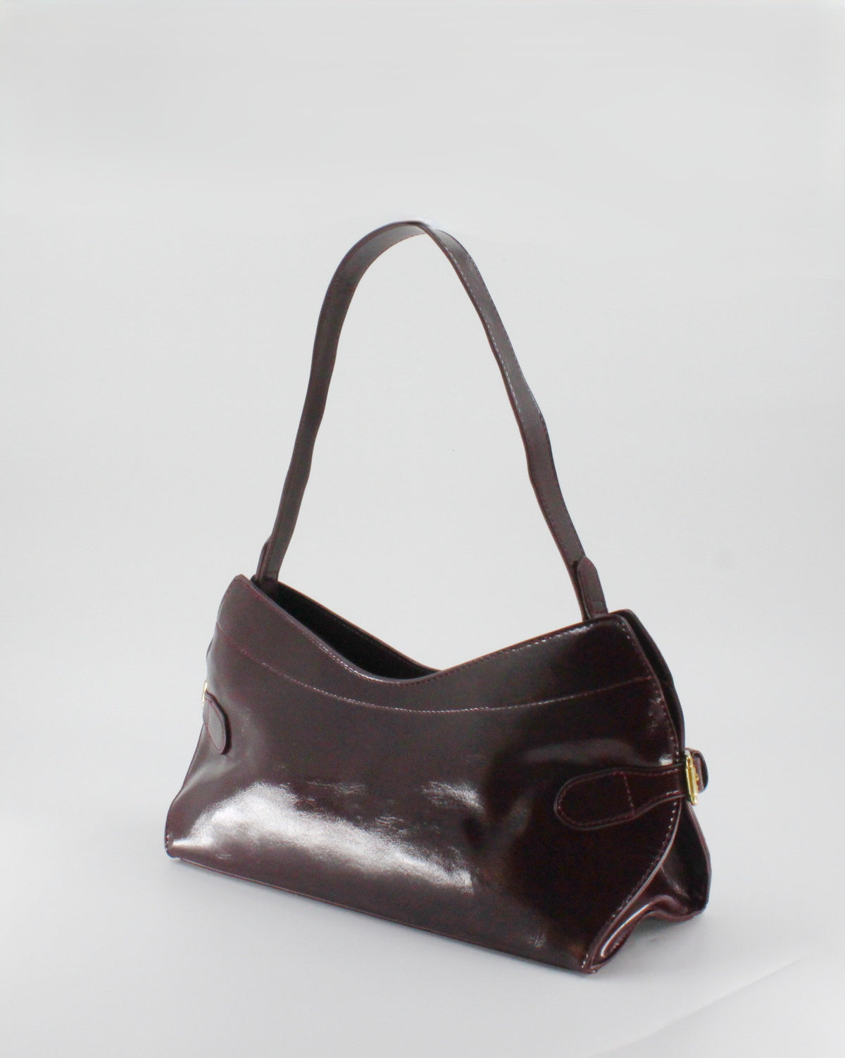 Borsa a Spalla / Tracolla Sottobraccio in Similpelle Lucida con Fibbie Laterali - Bordeaux
