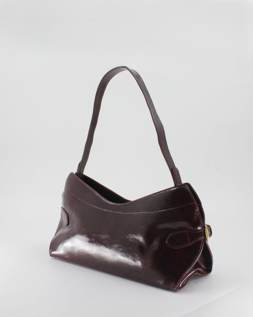 Borsa a Spalla / Tracolla Sottobraccio in Similpelle Lucida con Fibbie Laterali - Bordeaux