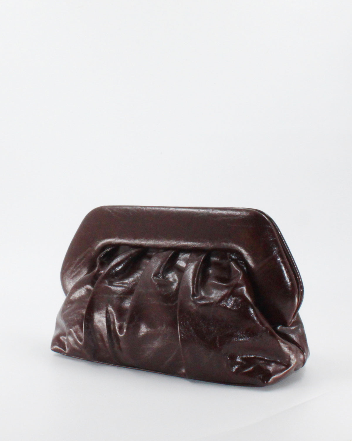 Borsa Pochette / Clutch Morbida Plissé in Similpelle Lucida con Tracolla - Marrone Scuro