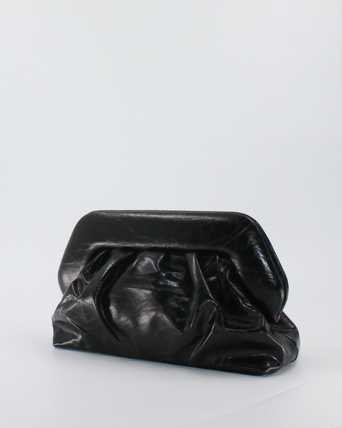 Borsa Pochette / Clutch Morbida Plissé in Similpelle Lucida con Tracolla - Nero