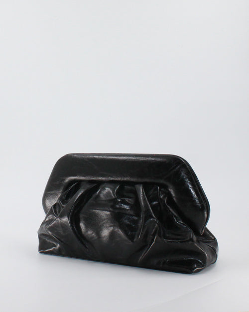 Borsa Pochette / Clutch Morbida Plissé in Similpelle Lucida con Tracolla - Nero