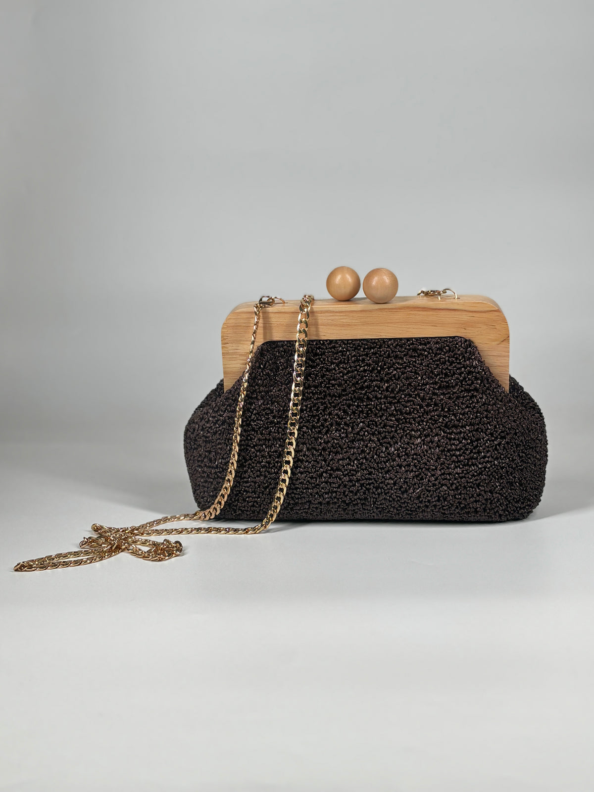 Clutch con chiusura in legno naturale - Marrone