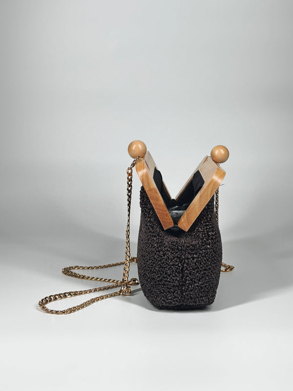 Clutch con chiusura in legno naturale - Marrone